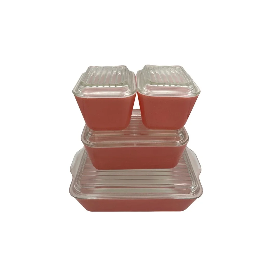Vintage Pink Pyrex Refrigerator Set  8 pc 501 501 502 503 With Lids